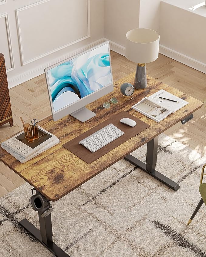 CubiCubi Height Adjustable Electric Standing Desk, 55 x 28 Inches Sit Stand up Desk, Large Memory Computer Home Office Desk with Two-Piece Desktop (Rustic Brown)