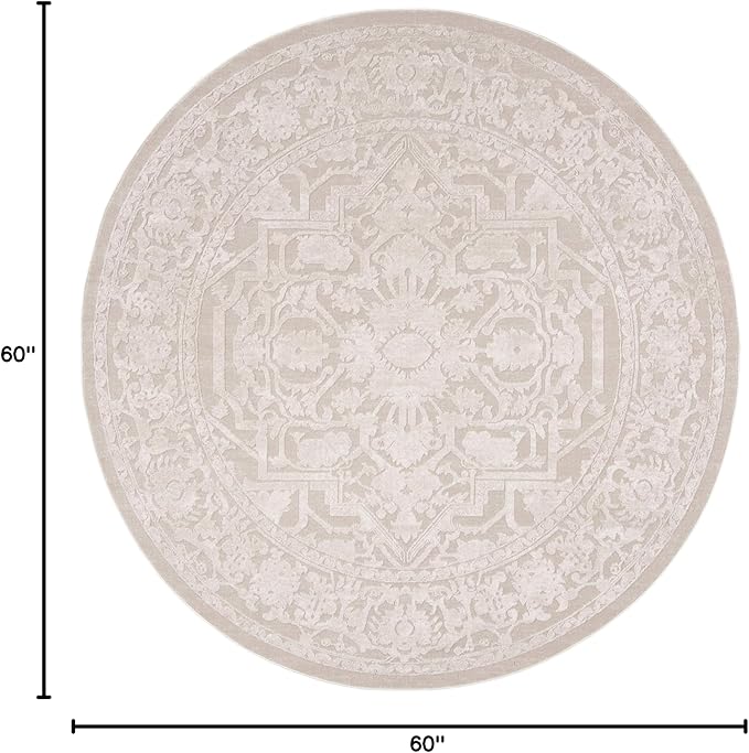 SAFAVIEH Area Rug 5' Round - Reflection Collection - Cream & Ivory, Non-Shedding & Easy Cleaning, Ideal for Living Room, Bedroom (RFT665D)