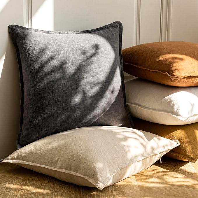 Foindtower Pack of 2, Decorative Linen Soild Throw Pillow Covers Soft Accent Cushion Case Boho Farmhouse Neutral Pillowcase for Couch Sofa Bedroom Living Room Home Decor 20 x 20 Inch Natural Beige