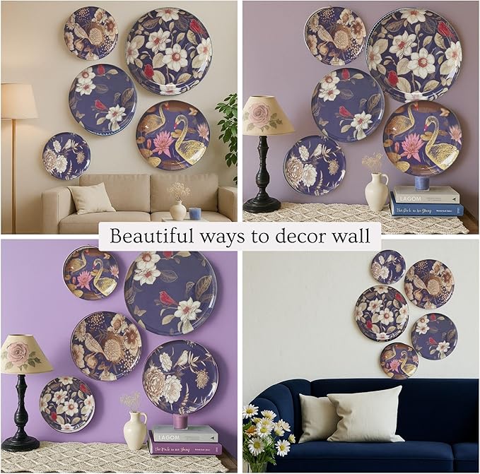 RITUALISTIC Oriental Blooms Iron Wall Art Plates – Set of 5 Decorative Plates | Floral & Nature-Inspired Metal Wall Decor | Elegant Wall Hanging for Bedroom & Home Decor Accent | Christmas gifts