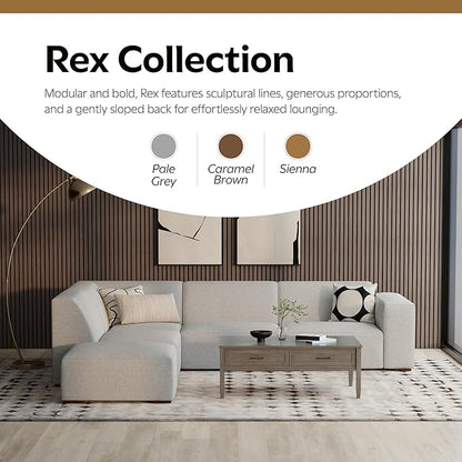 SIMPLIHOME Rex Modular Sofa and Ottoman Set in 100% Recycled Polyester Tightly Woven Performance Fabric, Pale Grey, 122-inch-wide 3-Seater Couch and Matching 34-inch-wide Ottoman for Living Room