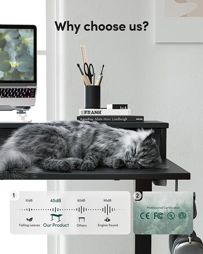 FEZIBO L Shaped Electric Standing Desk, 63 x48 inch Large with Drawers | Reversible Tabletop, 2 Memory Height Settings | Home Office & Gaming Height-Adjustable Table, Black Top/Black Frame