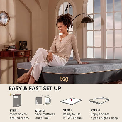 EGOHOME 12 Inch Full Memory Foam Mattress for Back Pain, Cooling Copper Gel Bed in a Box, Foam Made in USA, CertiPUR-US Certified, Therapeutic Medium Firm, Double 54x75x12 Black