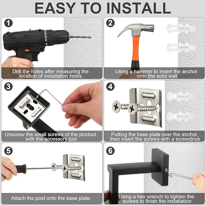 Gisafai 20 Pcs Bathroom Hardware Accessories Set 23.6 Inch Bath Towel Bar Kit Stainless Steel Bathroom Hardware Set Towel Racks Ring Hooks Paper Holder for Wall Mounted (Black)
