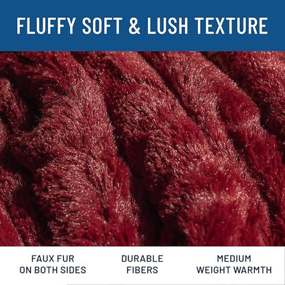 Everlasting Comfort Soft & Comfortable Red Faux Fur Throw Blanket for Couch - (50"x65") Minky & Fluffy Fall Blankets & Throws, Plush Fuzzy Cover for Bed, Sofa & Living Room - Cozy Home Decor