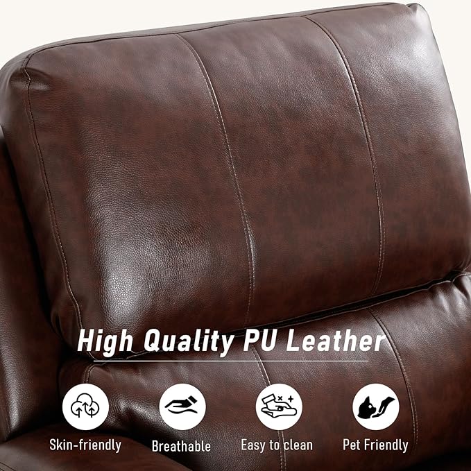 Electric Recliner Chair, Soft PU Leather Power Recliners with Padded Backrest, Single Overstuffed Heavy Duty Reclining Sofa for Living Room Bedroom, Brown