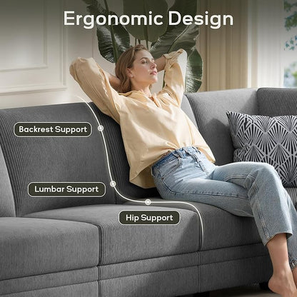 Wanderwell Oversized Modular Sectional Sofa, 6-Seater U Shaped Couches with Movable Ottoman,Corduroy Sectional Couch with Wide and Deep Seats Suitable for Living Room,Bedroom,Apartment (Grey, L-6)