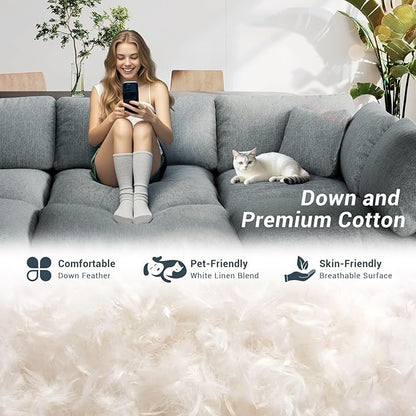 Modular Sectional Sofa Cloud Couch,Down Filled Comfy Cloud Modern Sofa,3 Seater Oversized Couch Cushion Covers Removable for Living Room,Light Blue