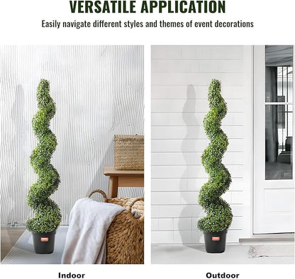 VEVOR Artificial Boxwood Topiary Tree, 60 inch Tall (2 Pieces), Spiral Faux Topiary Trees, Faux Plant w/Extra Leaves & Pot & Small Decoration, UV Rated Greenery Set for Home Decor Indoor/Outdoor