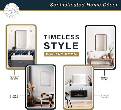 MCS Master & Co. Modern Metal Large Wall Mirror, Minimalist Home Decor Rectangle Mirror with Rounded Corners for Living Room, Bedroom, or Bathroom, 24 by 36 Inch, Brass