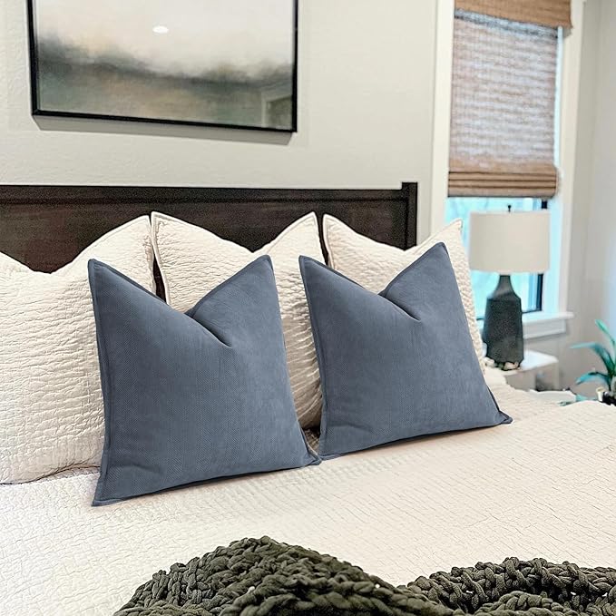 ZWJD Dusty Blue Pillow Covers 20x20 Set of 2 Chenille Throw Pillow Covers with Elegant Design Soft and Luxurious Decorative Throw Pillows for Couch, Bed, and Home Decor