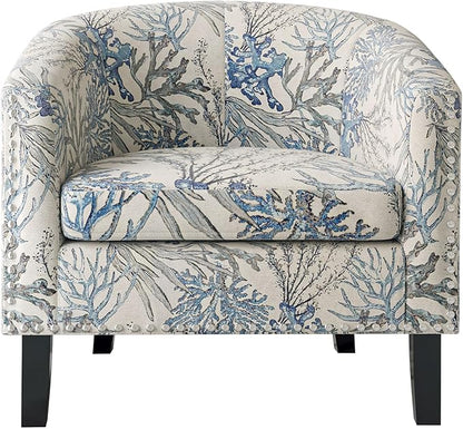 BELLEZE Accent Barrel Chair, Set of 2 Modern Faux Leather Tub Club Chair Upholstered Armchair with Gold Nail Head Trim and Black Legs for Living Room Bedroom Apartment Lounge - Blue Coral