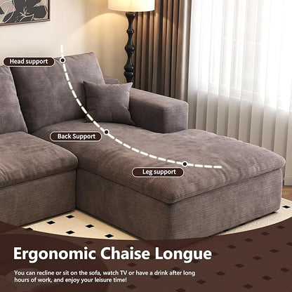 107'' L-Shaped Modern Modular Sectional Cloud Couch, 4-Seat Chenille Deep-Seat Sofa with Pillow for Living Room, Bedroom, Apartment, Camel