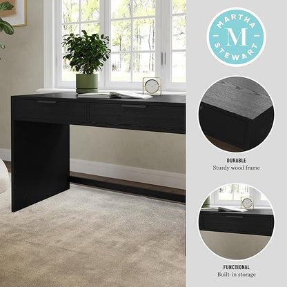 Martha Stewart Kayden Home Office Modular Desk with 2 Drawers in Black with Oil Rubbed Bronze Hardware