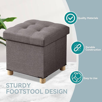 BRIAN & DANY Ottoman with Storage, Small Storage Ottoman for Dorm, Linen Folding Ottoman Foot Stool with Legs for Living Room and Bedroom, 15"x15"x15" - Brown