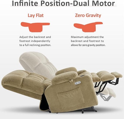 MCombo Oversized Power Lift Recliner Chair for Elderly, Dual Motor Lift Chair with Heat and Massage, Lay Flat Lift Chair for Big and Tall, Cup Holders, Fabric R7891 (Oversize, Beige)