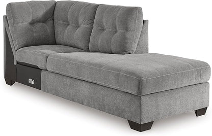 Signature Design by Ashley Marleton Contemporary Right-Arm Facing Tufted 2-Piece Sleeper Sectional with Chaise, Loose Seat Cushions and Bi-Fold Memory Foam Mattress, Full, Light Gray