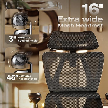 ELABEST T11 Ergonomic Office Chair,High Back Desk Chairs with Separate Lumbar Support,Magic Armrests,Adjustable Wide Headrest,Comfy Executive Computer Chair,Big and Tall Mesh Chair for Home Office
