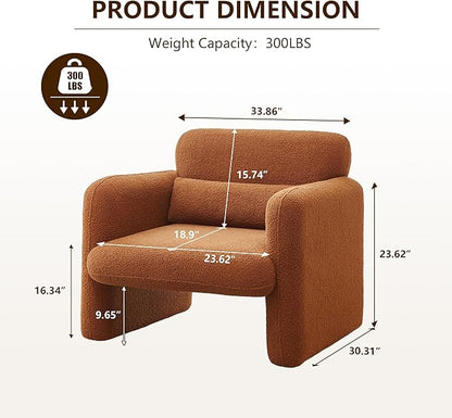 Modern Accent Single Sofa Chair with Arms, Lamb Fabric Upholstered Comfy Reading Arm Chair for Bedroom, Living Room-Beige