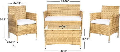 SAFAVIEH Outdoor Collection Bandele Natural/White Cushion 4-Piece Conversation Patio Set PAT7506D