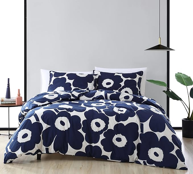 Marimekko - Duvet Cover Set, Cotton Bedding with Matching Shams & Button Closure, All Season Home Decor (Unikko Indigo, Full/Queen)