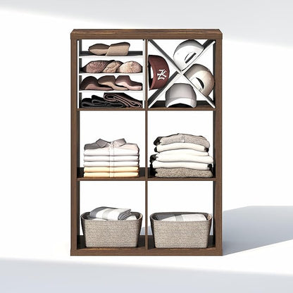 Furinno Cubic Closet Organizers and Storage, 6-Cube Closet Organizer, Open Shelf Closet Storage, Extra Thick Frame for Wardrobe, Bedroom, Living Room, Amber Pine