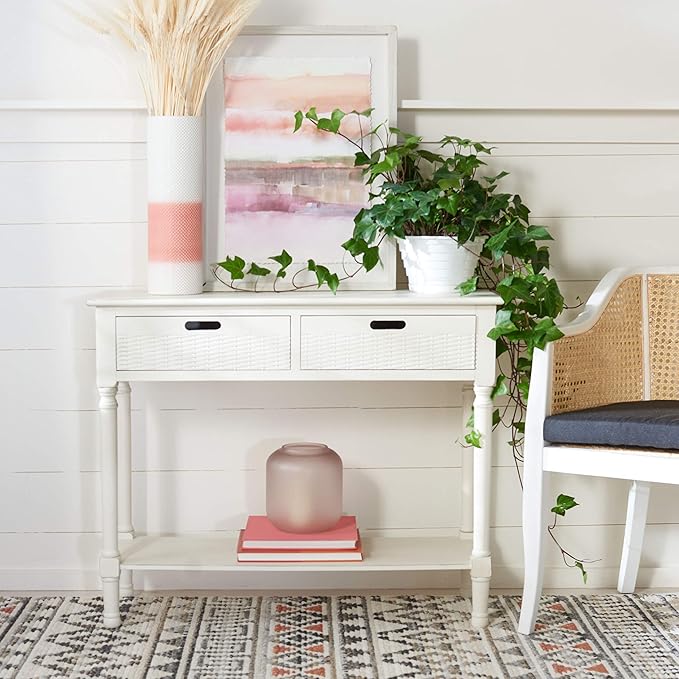 SAFAVIEH Home Collection Landers Distressed White 2-Drawer Console Table CNS5710A