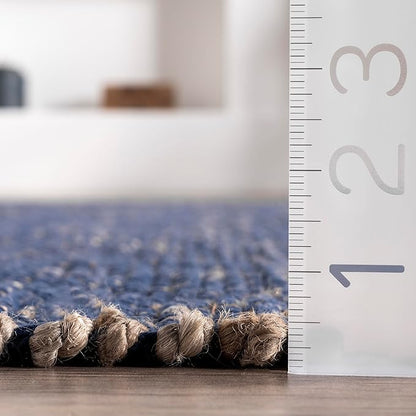 nuLOOM 4x6 Elfriede Jute & Cotton Hand Woven Area Rug, Blue, Solid Rustic Farmhouse Style, Weaved Design, Natural Fiber, For Bedroom, Living Room, Dining Room, Hallway, Office, Entryway