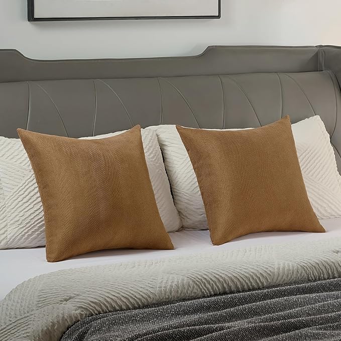 FUTEI Rust Chenille Throw Pillow Covers 18x18 Inch Set of 2,Soft Wide Chevron Textured Cushion Case,Farmhouse Home Decor for Couch Bed Living Room