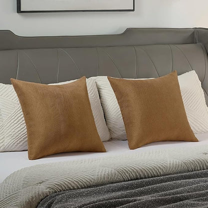 FUTEI Rust Chenille Throw Pillow Covers 22x22 Inch Set of 2,Soft Wide Chevron Textured Cushion Case,Farmhouse Home Decor for Couch Bed Living Room