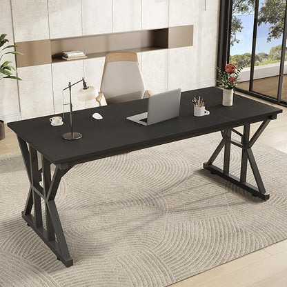 TVU 63-Inch Executive Desk, Large Office Desk with Thicken Frame, Computer Desk Modern Simple Desk for Home Office, Black