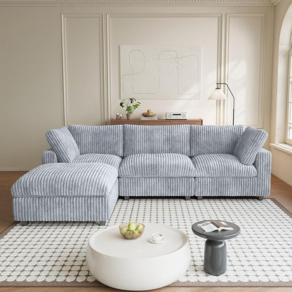 Sectional Couches for Living Room, L Shaped Couch with Chaise Ottoman, 4 Deep Seat Cloud Couch with Removable Covers, Modular Sofa for Home, Apartment, Gray