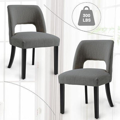 VKNOW Wooden Dining Chairs Set of 2, Modern Fabric Upholstered Dining Room Chair Kitchen Chairs, Farmhouse Dinner Chair for Kitchen Dining Room, Dark Grey-Black Legs