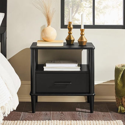 Walker Edison Modern 1-Drawer Nightstand, 20 Inch, Black 20-Inch