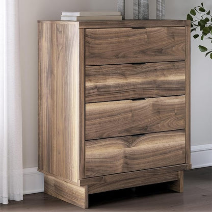 Signature Design by Ashley Darcalli Mid-Century Modern 4-Drawer Chest with Easy Glide and Safety Stop for Bedroom, Light Brown