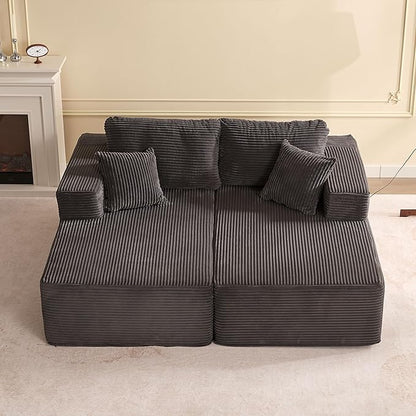 Chaise Lounge Chair, Boneless Couch for Living Room and Bedroom, Sleeper Couches Reading Chairs, Corduroy, Grey