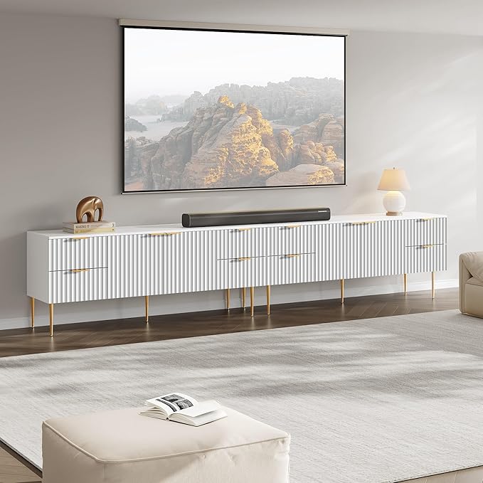 SICOTAS TV Stand for 55/60/65/70 Inch TV - 62 Inch TV Stands for Living Room Entertainment Center with 4 Drawers, Fluted Modern TV Media Console Television Cabinet for Bedroom (White,1 Piece)