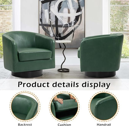 Lumibee Swivel Accent Chairs Set of 2, Faux Leather Swivel Barrel Chairs for Living Room, Modern Comfy Upholstered Round Armchairs Single Sofa Chairs for Bedroom, Club-Green