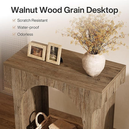 Tribesigns End Table, Wooden Side Table with Storage Space for Living Room, Narrow Nightstand for Bedroom, Gray
