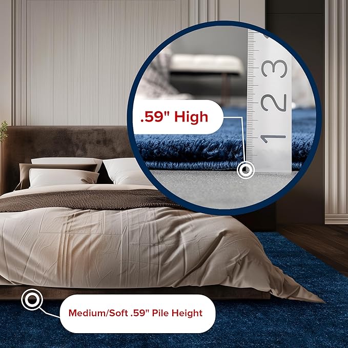 nuLOOM 6' Round Cozy Plush SuperiorWash Area Rug, Machine Washable, Non-Slip, Soft Fluffy Shag Carpet for Living Room Bedroom Kids Room Nursery Home Decor, Loni Navy
