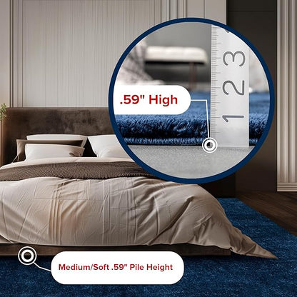 nuLOOM 6' Round Cozy Plush SuperiorWash Area Rug, Machine Washable, Non-Slip, Soft Fluffy Shag Carpet for Living Room Bedroom Kids Room Nursery Home Decor, Loni Navy