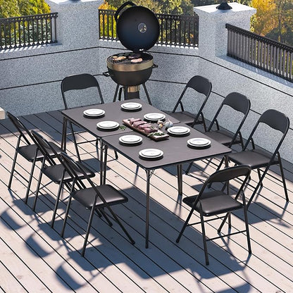 VECELO Folding Chairs 6 Pack Metal Portable with Soft PU Padded Seats for Home/Office/Party, Black