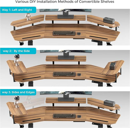 EUREKA ERGONOMIC Standing Gaming Desk with Dual Motor,63" Wing Shaped Computer Desk w Mouse Pad, Electric Adjustable Height Table w LED Monitor Stands,Slot Design,Walnut