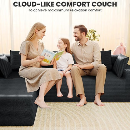 LEVELEVE 107" Cloud Sectional Couch with Deep Seat，Modern Modular Sofa with L-Shape Chaise，No Assembly Required, Upholstered Couches for Living Room Bedroom(Dark Gery,Left Facing Chaise)