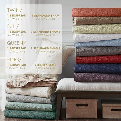 Madison Park Quebec Twin Size Quilt Bedding Set - Ivory , Damask – 2 Piece Bedding Quilt Coverlets – Ultra Soft Microfiber Bed Quilts Quilted Coverlet