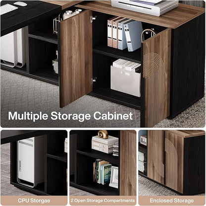 Tribesigns 74.8 Inch Executive Desk, Large Office Desk with Cabinet, L Shaped Computer Table with Shelves and CPU Storage, Modern Home Office Desks Business Furniture Workstation Set