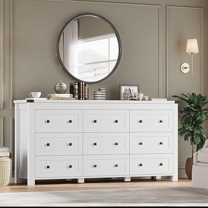 9-Drawer Dresser, Modern Wooden Storage Chest of Drawers, Dresser TV Stand, Wood Drawer Organizer with Metal Handles for Bedroom, Living Room, Hallway