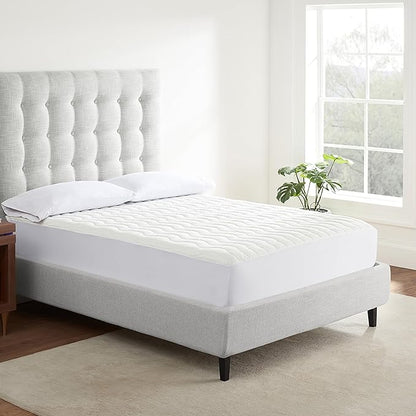 Serta Air Dry Basic Comfort Performance Fabric Quilted Mattress Pad, Cooling and Breathable Mattress Cover, Moisture Wicking Protection with 15" Deep Pocket, Full, White