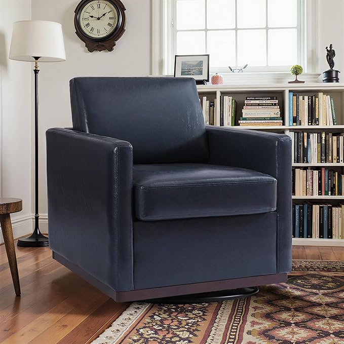 Pia Ricco Easy to Clean PU Swivel Barrel Chair Set of 2, Modern Faux Leather Accent Armchair, Mid-Century Style for Living Room & Office, Vegan Leather, Navy
