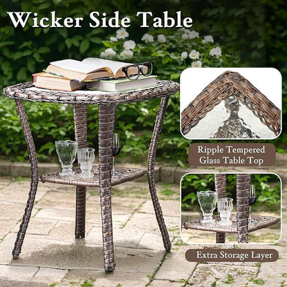 Luxury Outdoor Swivel Rocker Patio Chairs, High Back Swivel Patio Chairs with Side Table & 6-Inch Thick Cushions, Wicker Outdoor Bistro Set for Porch, Yard, Deck, Poolside, Brown/Beige